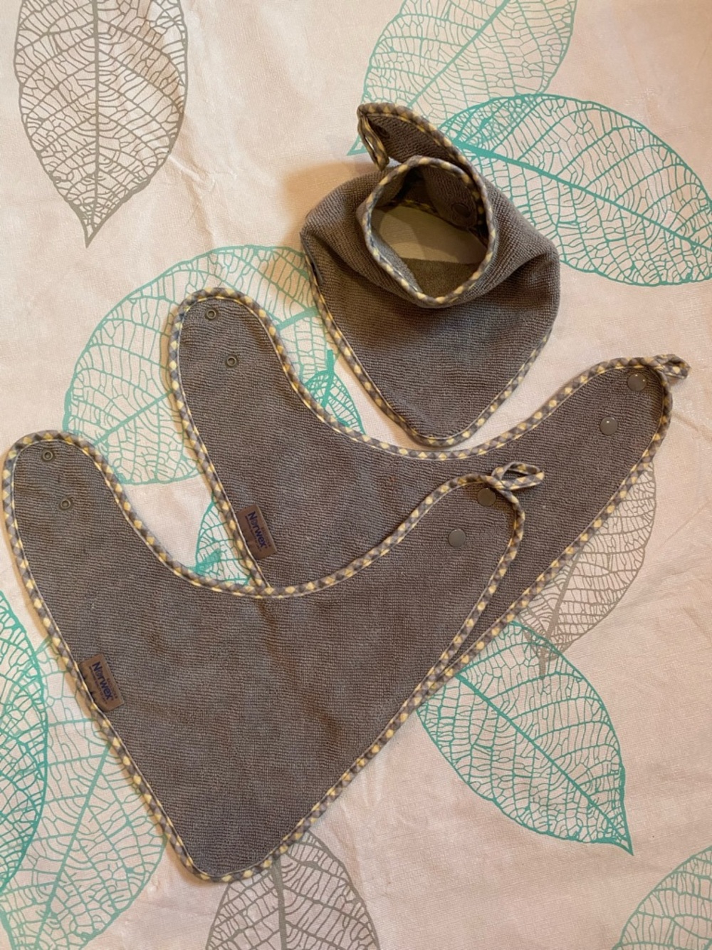 Norwex Gray Baby Bibs with Yellow-Trimmed Edge - 3pc Set